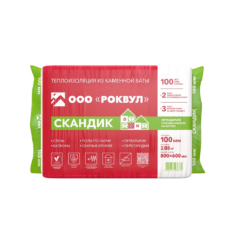 Утеплитель Rockwool Лайт Баттс Скандик 800х600х100 мм, 6 шт тов-143719