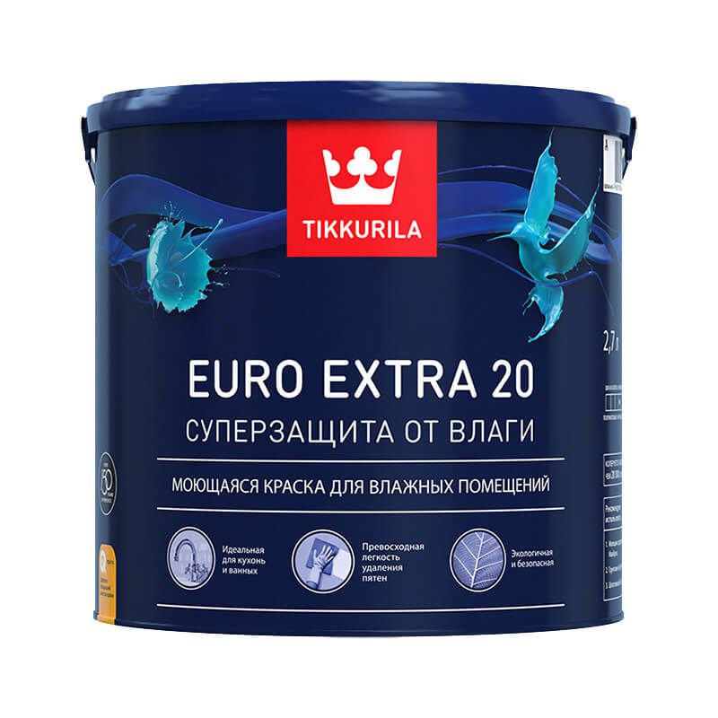 Краска для влажных помещений Tikkurila Euro Extra 20 A полуматовая (2,7 л) тов-103929