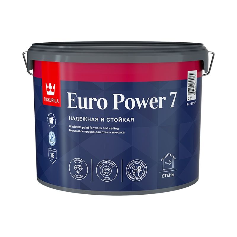 Краска моющаяся Tikkurila Euro Power 7 основа С матовая (9 л) тов-025813