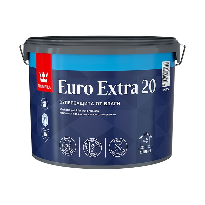 Краска для влажных помещений Tikkurila Euro Extra 20 С полуматовая (9 л) тов-143211