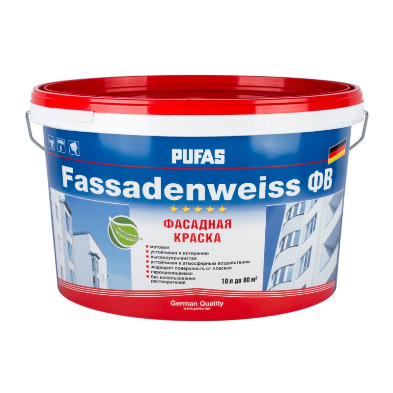 Краска фасадная Pufas Fassadenweiss основа D морозостойкая (10 л) тов-082147