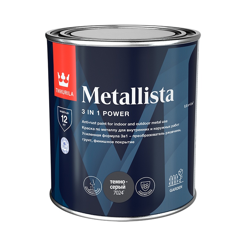 Краска по ржавчине Tikkurila Metallista темно-серая (0,8 л) тов-218367