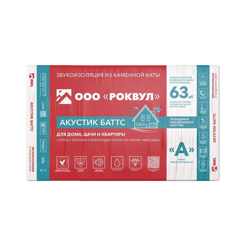 Утеплитель Rockwool Акустик Баттс 1000х600х50 мм, 10 шт тов-078651