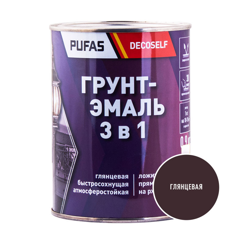 Грунт-эмаль Pufas Decoself 3 в 1 глянцевая шоколадный (0,9 кг) тов-200098