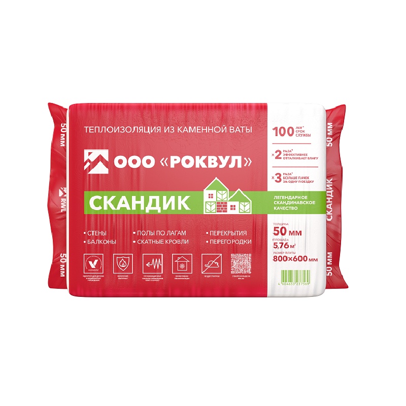 Утеплитель Rockwool Лайт Баттс Скандик 800х600х50 мм, 12 шт тов-143718