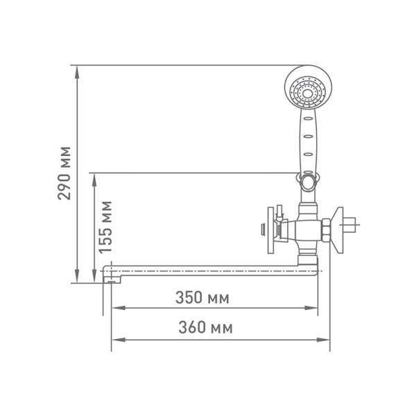 Смеситель для ванны Mix&Fix Soffron 7501-03 с аксессуарами, L- излив 350мм тов-174018