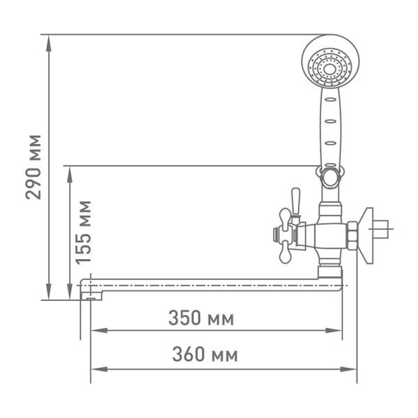 Смеситель для ванны Mix&Fix Soffron 7401-01 с аксессуарами, L- излив 350мм тов-208519