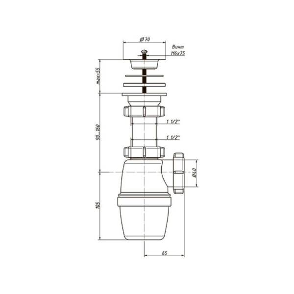 Сифон бутылочный Orio А-4003, 1 1/2"х40мм, решетка d=70мм тов-148231