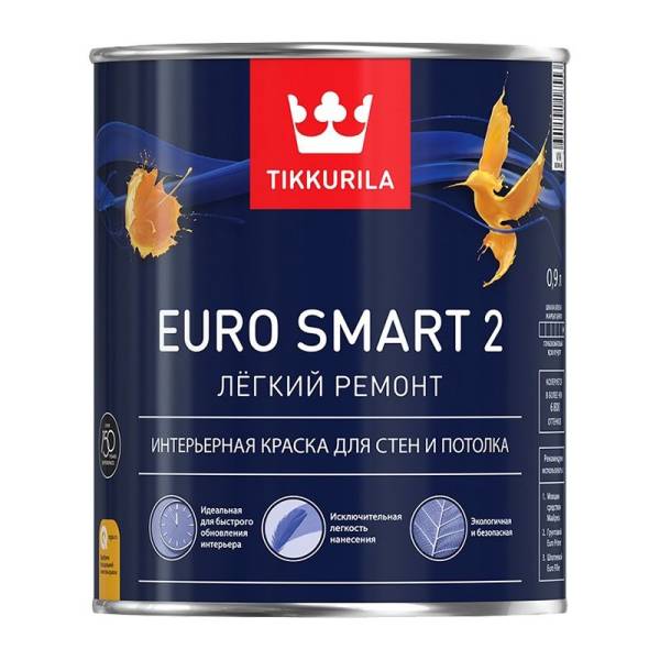 Краска интерьерная Tikkurila Euro Smart 2 основа A глубокоматовая (0,9 л) тов-171848