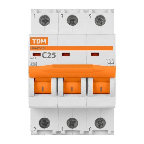 Выключатель автоматический TDM ВА 47-29, 4,5кА, С 25А, 3П тов-045025