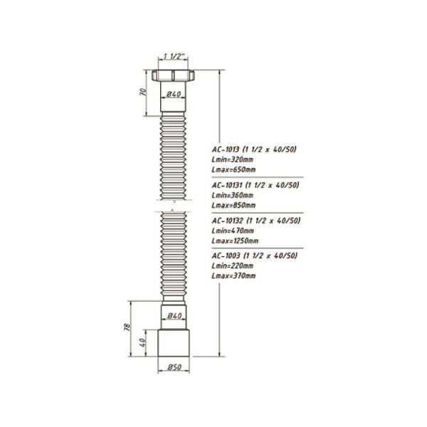 Труба гофрированная Orio АС-1013, 1 1/2"х40/50мм L=650 мм тов-148252