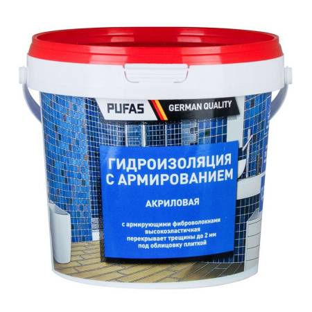 Гидроизоляция Pufas акриловая, с армированием, морозостойкая, 1,3 кг тов-217195. Артикул 