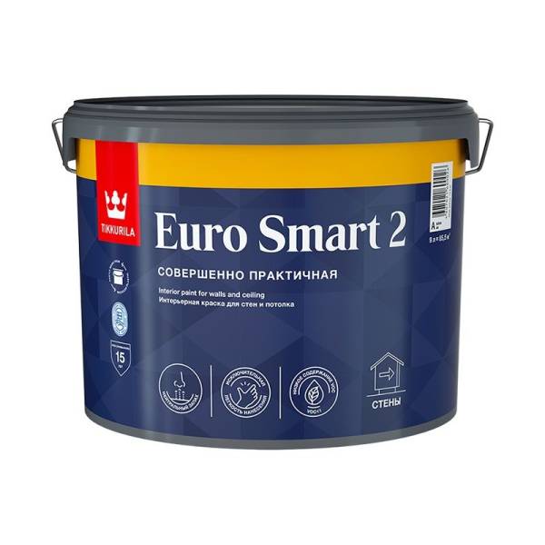 Краска интерьерная Tikkurila Euro Smart 2 основа A глубокоматовая (9 л) тов-025801