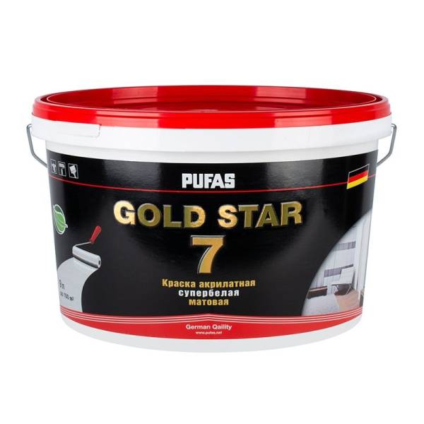 Краска акрилатная супербелая Pufas Gold Star 7 основа А матовая (9 л) тов-130468