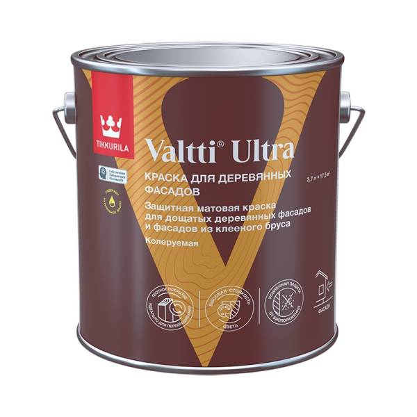 Краска для деревянных фасадов Tikkurila Valtti Ultra основа С матовая (2,7 л) тов-218757