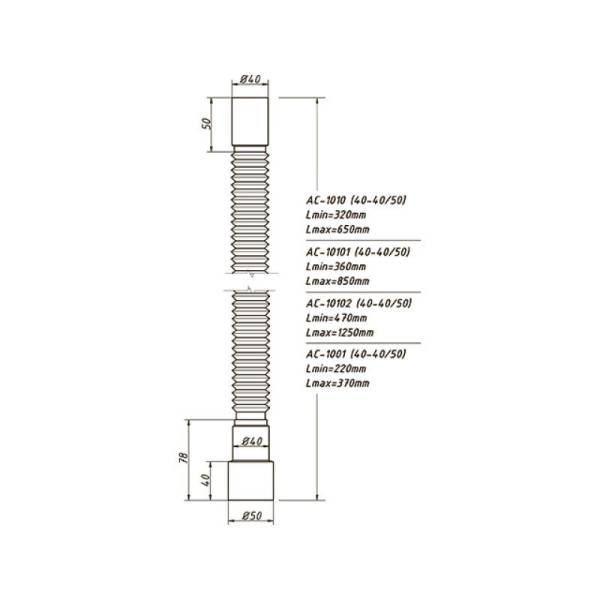 Труба гофрированная Orio АС-1010, 40х40/50мм L=650 мм тов-148249