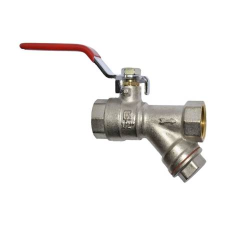 Кран шаровый PN16 1/2" В/В, с косым фильтром 500 мкм, длинная ручка тов-102724. Артикул 