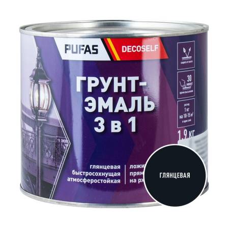 Грунт-эмаль Pufas Decoself 3 в 1 глянцевая чёрная (1,9 кг) тов-200095. Артикул 