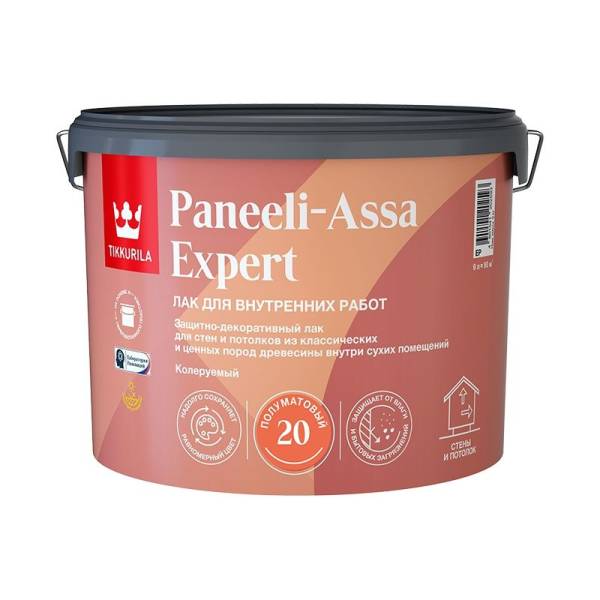 Лак в/д интерьерный лак для стен Tikkurila Panelli-Assa Expert ЕР п/мат. (9 л) тов-136696