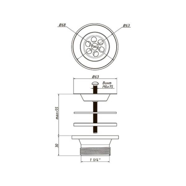 Выпуск Orio А-3204-2, 1 1/4" с нержавеющей решеткой d=63мм тов-148244