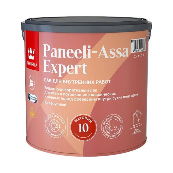 Лак в/д интерьерный для стен Tikkurila Panelli-Assa Expert ЕР мат. (2,7 л) тов-097966