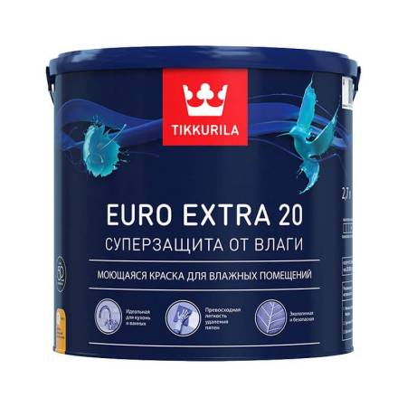 Краска для влажных помещений Tikkurila Euro Extra 20 С полуматовая (2,7 л) тов-145469. Артикул 