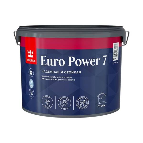 Краска моющаяся Tikkurila Euro Power 7 основа А матовая (9 л) тов-025808